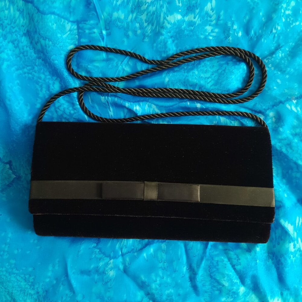 Black Velvet Evening Clutch, with satin bow and ribbon
